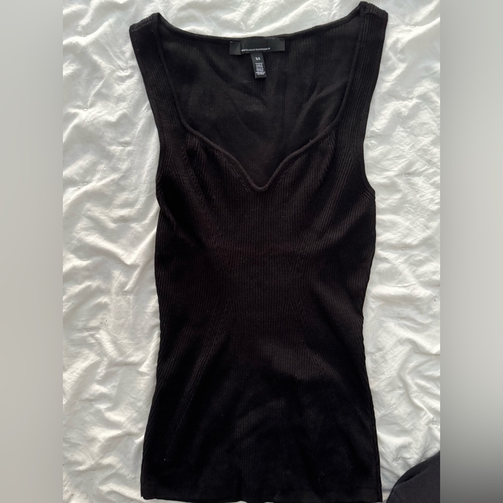 White House Black Market V-Neck Knit Black Tank Top